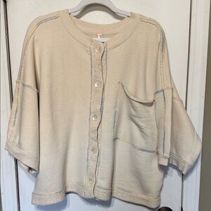 Free People Matilda Cream Cardigan with Colorful Pastel Stitching Large
